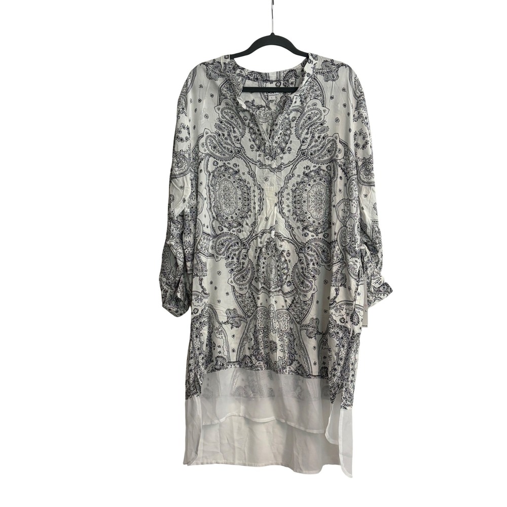 New DKNY Paisley Print Chic Tunic Dress White Black sz Large Lightweight